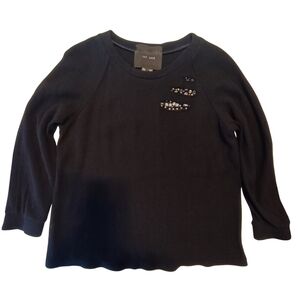 JAY AHR Black Rhinstones Embellished Grange Women's Top Large Wool Viscose Blend